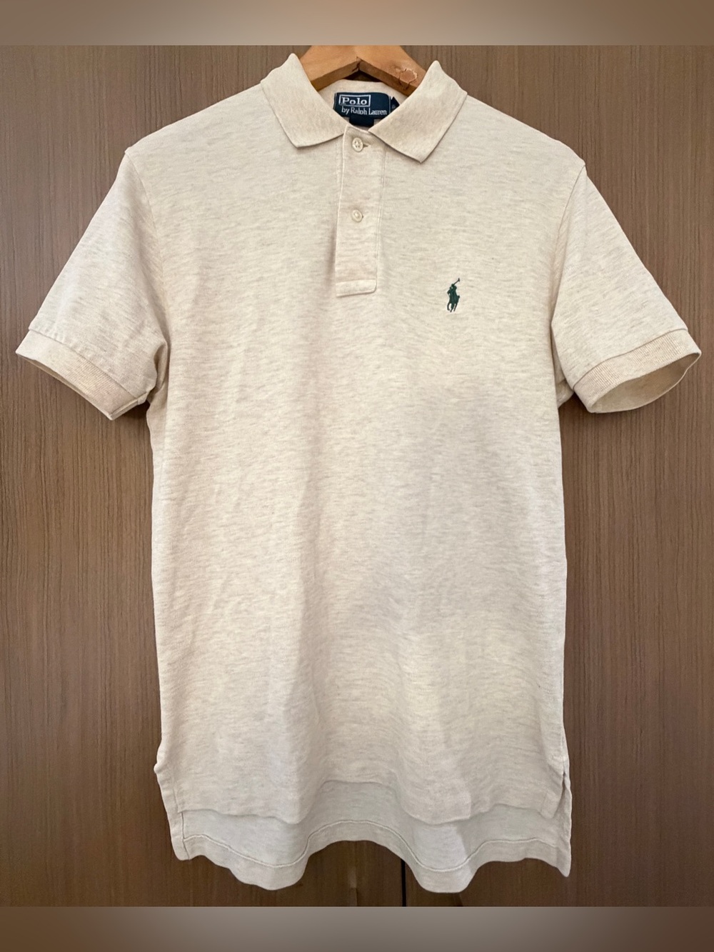 Polo by Ralph Lauren Cream Short Sleeve, Polo with Green Logo, Men’s Size S